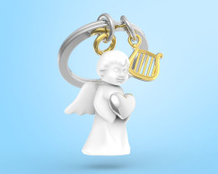 Őrangyal hárfával, fehér/arany - Kulcstartó