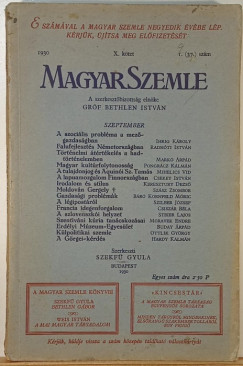 Bethlen Istv�n   (Szerk.) - Szekf� Gyula   (Szerk.) - Magyar Szemle 1930. X. k�tet I. (37.) sz�m szeptember