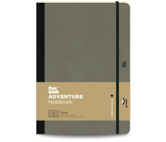 Flexbook Adventure vonalas jegyzetfüzet – elefántszürke, 17 × 24 cm, műbőr borítóval, belső zsebbel és könyvjelzővel