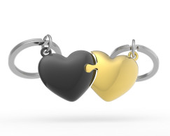 Puzzle sz�v p�r, fekete/arany - Kulcstart�