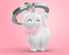 Cica, fehér/rózsaszín - Kulcstartó