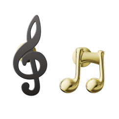 Violinkulcs hangjeggyel, fekete/arany - Kitűző