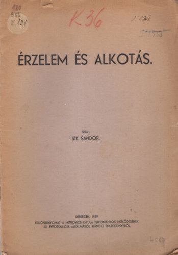 S�k S�ndor - �rzelem �s alkot�s- K�l�nlenyomat