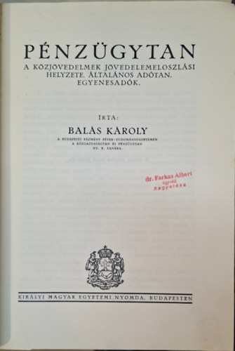 Balás Károly - Pénzügytan