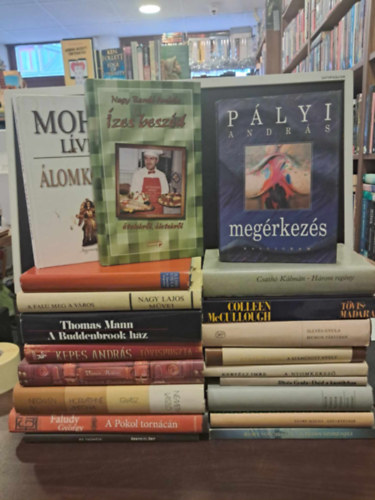 Csathó Kálmán, Colleen McCullough, Illyés Gyula, Kertész Imre, Örkény István, Kurt Vonnegut, Mohás Lívia, Nagy Bandó András, Nagy Lajos, Thomas Mann, Kepes András, Vámos Pályi András - 20 db-os KÖNYVMENTŐ AJÁNLAT regény: Megérkezés, Három regény, Tövismadarak, Hunok Párisban, A száműzött nyelv, A nyomkereső, Ebéd a kastélyban, Önéletrajzom töredékekben, Születésnap, A titán szirénjei, Álomkönyv, Ízes besz