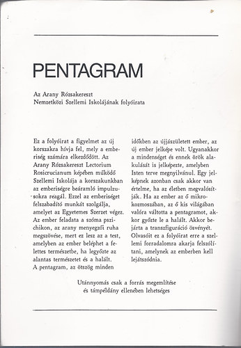 Arany Rzsakereszt - Pentagram - Lectorium Rosicrucianum 11. vfolyam, 1995. november/december