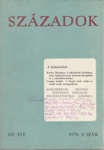 Szzadok 1979/4. (A Magyar Trtnelmi Trsulat kzlnye)