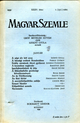 Magyar Szemle 1939. v janur-jnius XXXV-XXXVI ktet (137-142. szm)