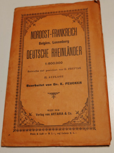 Dr.K.Peucker - Nordost-Frankreich, Belgien, Luxemburg deutsche Rheinländer, 1: 800.000 (kb. 81 x 65,5 cm)