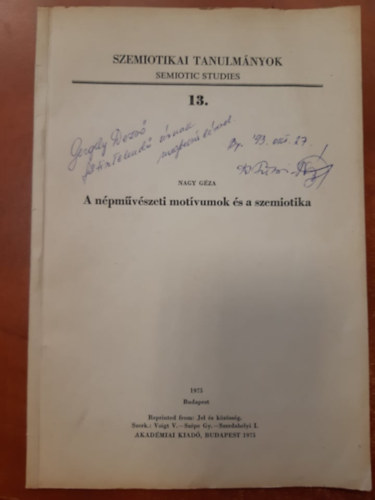 Nagy G�za - Szemiotikai tanulm�nyok 13. (A n�pm�v�szeti mot�vumok �s a szemiotika)