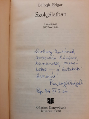 Balogh Edg�r - Szolg�latban (Eml�kirat 1935-1944)