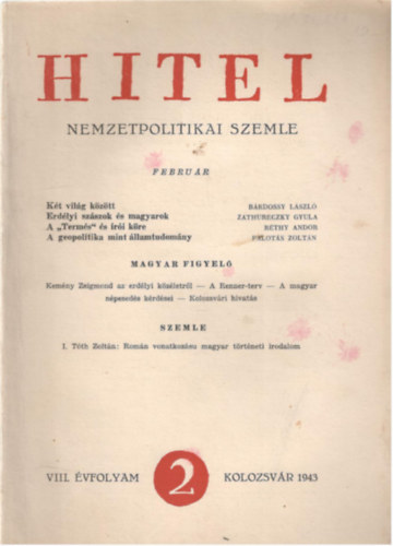 Kiss Jen  Kki Bla szerk. (szerk.) - Hitel nemzetpolitikai szemle VIII. vfolyam 2. szm / 1943 februr