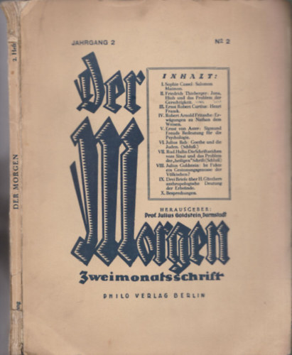 Prof. Julius Goldstein - Der Morgen (Zweimonatsschrift) Jahrgang 2 - No 2