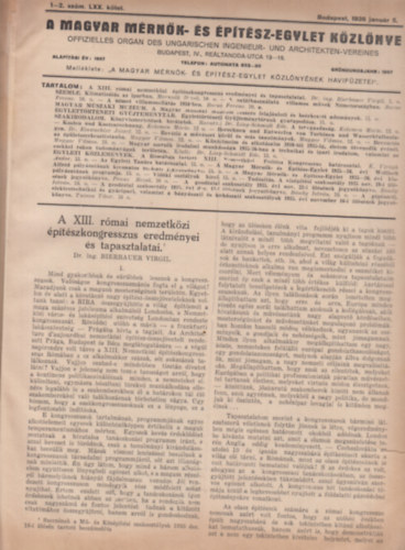 A Magyar Mrnk- s ptszegylet Kzlnye 1-52. szm (teljes vfolyam) (LXX. ktet, 1936)