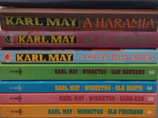 SZERZ Karl May - 8db Karl May knyv: Winnetou, Old Firehand - Winnetou, Sans-Ear - Winnetou, Old Death - Winnetou, Sam Hawkens - Az olajkirly - A Stn bilincsben - A haramia - A medvevadsz