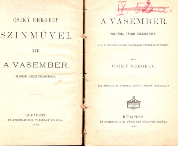 Csiky Gergely - A vasember- Csiky Gergely sznmvei XVII.