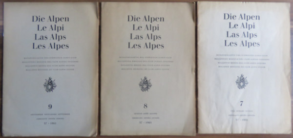 3 db Die Alpen - Monatsbulletin des Schweizer Alpen-Club. Jahrgang 37 - 1961. Nr. 7-8-9. (3 db füzet)