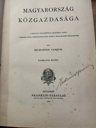 Milhoffer Sándor - Magyarország közgazdasága III.