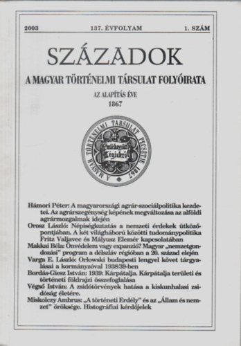 Pál Lajos - Századok- A Magyar Történelmi Társulat folyóirata 2003/1. szám.