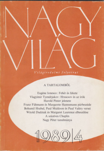Kry Lszl  (szerk.) - Nagyvilg 1989/4 (vilgirodalmi folyirat)