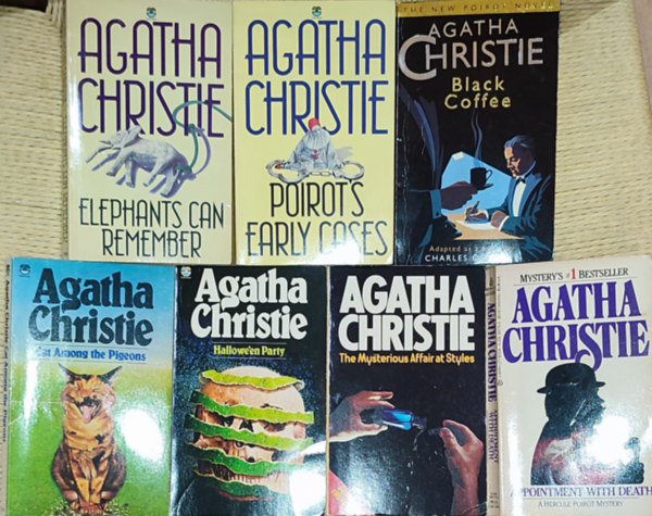 Agatha Christie - 7db angol nyelv� Agatha Christie reg�ny - Cat Among the Pigeons, Hallowe'en Party, The Mysterious Affair at Styles, Appointment with Death, Black Coffee, Poirot's early cases, Elephants can remember