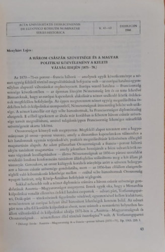 Menyh�rt Lajos - A h�rom cs�sz�r sz�vets�ge �s a magyar politikai k�zv�lem�ny a keleti v�ls�g idej�n (1875-78) K�l�nlenyomat