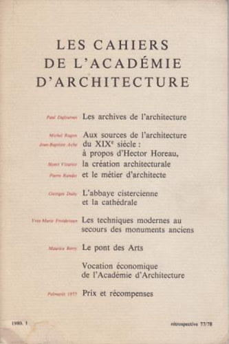Les cahiers de l'acadmie d'architecture 1980.1