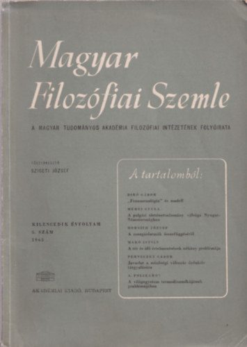 Szigeti J�zsef - Magyar Filoz�fiai Szemle IX. �vf. 5. sz�m 1965