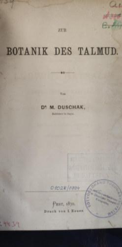 Botanik Des Talmud (a Talmud botanikjban nmet nyelven)