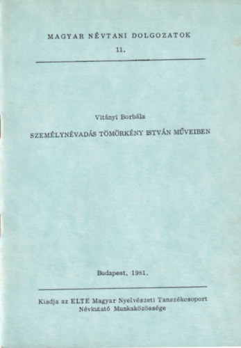 Vitnyi Borbla - Szemlynvads Tmrkny Istvn mveiben