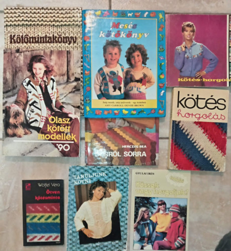 (9db) Hobbi kötés könyvcsomag: Kötőmintakönyv / Mesés kötőkönyv / Sorról sorra / Olasz kötött modellek '90 / Kötés-horgolás / Kössek vagy horgoljak? / Kötés horgolás '69 / Tanuljunk kötni / Ötven kötésminta