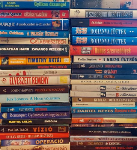 Douglas Reeman, William Gordon, Heinz Sobota, Martha Tailor, Alistar MacLean, Linda Fairstein, Robert Tine, Vesenyi Pl, LaVyrle Spencer, Erich Maria Remarque, John Grisham, Jonathan H Robert Ludlum - 54 db Szrakoztat irodalmi ktet: Holcroft kldetse I-II, A horizont, Dr. Fantom, A kurvapecr, Esimd, hsg, rlet, A hall kszbn, Vrus, Garzonlaks, Gyilkos dzsungel, Ksrt a mlt, A paradicsomban is ott a pokol, A