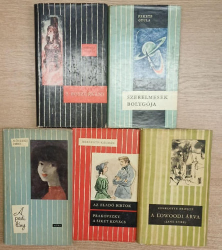 Szántó György, Fekete Gyula, Kőszegi Imre, Mikszáth Kálmán, Charlotte Brontë - 5 db a Csíkos Könyvek sorozatból: A boszorkány - Szerelmesek bolygója - A pesti lány - Prakovszky, a siket kvács - A lowoodi árva