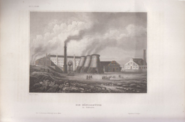 Die Königshütte in Schlesien (Vasmű, Schlesien, Németország, Európa) (16x23,5 cm méretű eredeti acélmetszet, 1856-ból)