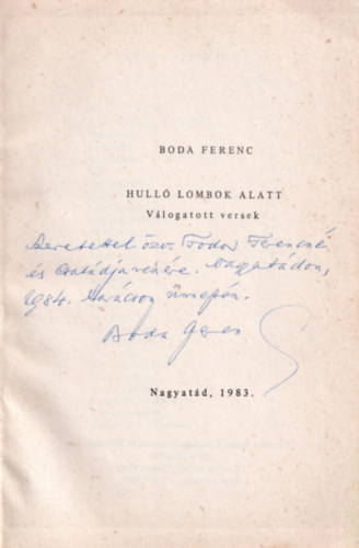 Boda Ferenc - Hull� lombok alatt- dedik�lt