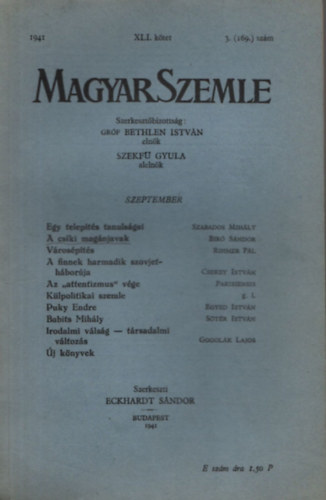 Magyar Szemle 1941/XLI.ktet 3.(169)szm