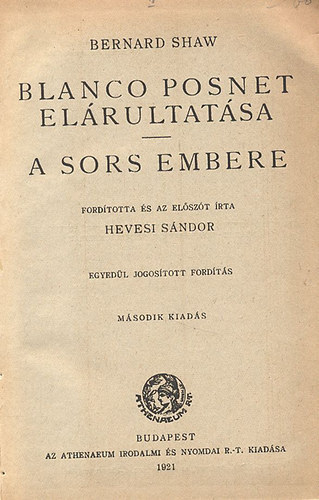 Bernard Shaw - Blanco Posnet elrultatsa - A sors embere
