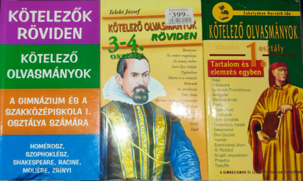 Teleki Jzsef, Dvid Katalin Zsuzsanna Zbolykn Hotvth Ida - 3db ktelez olvasmnyokkal foglalkoz knyv - Zbolykn Horvth Ida-Ktelez olvasmnyok rviden 1. osztly; Teleki Jzsef-Ktelez olvasmnyok rviden 3-4. osztly; Ktelezk rviden-A gimnzium s a szakkzpiskola I. o