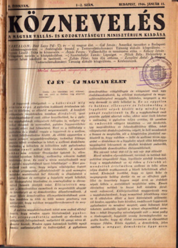 Kiss Árpád (fel. szerk.) Bíró Lajos Pál (fel. szerk.) - Köznevelés II. évfolyam 1946/1-24. szám (teljes)