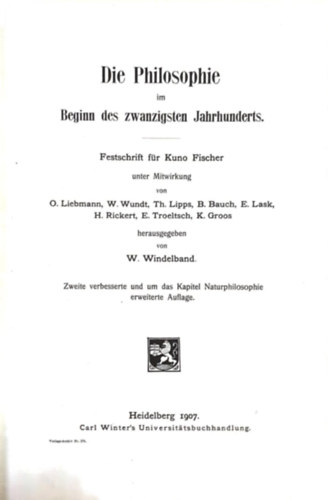 W. Windelband - Die Philosophie im Beginn des zwanzigsten Jahrhunderts (Filoz�fia a huszadik sz�zad elej�n)