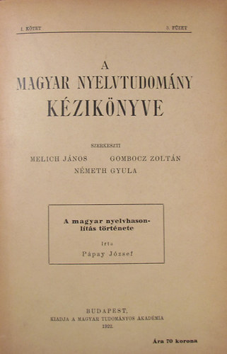 P�pay J�szef - A magyar nyelvhasonl�t�s t�rt�nete