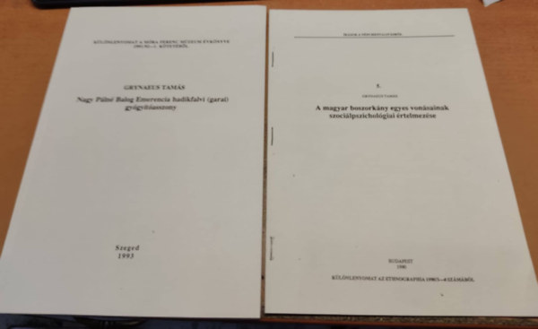 Grynaeus Tams - 2 db Grynaeus Tams klnnyomat: A magyar boszorkny egyes vonsainak szocilpszicholgiai rtelmezse + Nagy Pln Balog Emerencia hadikfalvi (garai) gygytasszony