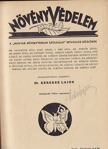 Dr. Kerekes Lajos szerk. - A "Magyar Nvnyvdelmi Szolglat" hivatalos kzlnye. 1937. XIII.. vfolyam