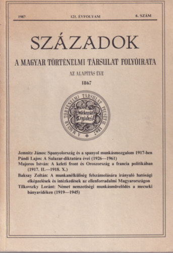 Pl Lajos  (szerk.) - Szzadok 121. vf. 1987. 6. szm