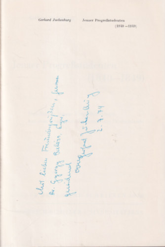 Gerhard Juckenburg - Jenaer Progress Studenten 1840-1849 - dedikált