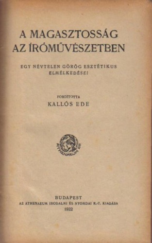 Kall�s Ede - A magasztoss�g az �r�m�v�szetben