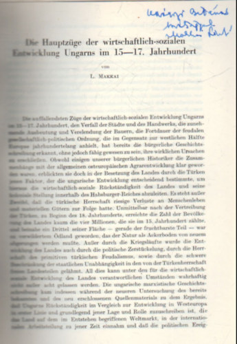 Makkai L. - Die Hauptzge der wirtschaftlich-sozialen Entwicklung Ungarns im 15-17. Jh. - Klnlenyomat - Dediklt