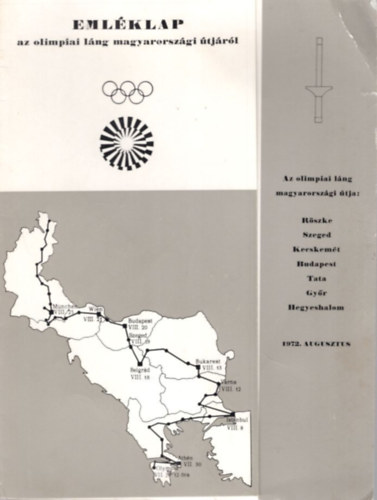 Emlklap az olimpiai lng magyarorszgi tjrl 1972 ( Blyegekkel beragasztva )