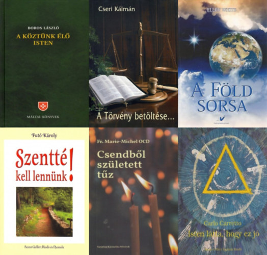 Carlo Carretto, Fut� K�roly, Fr. Marie-Michel Ocd, Cseri K�lm�n, Boros L�szl� Ellen White - 6 db k�nyv a katolikus hitvall�sr�l: A k�zt�nk �l� Isten - Az egzisztenci�lis tal�lkoz�s �tjai + Isten l�tta, hogy ez j� + Csendb�l sz�letett t�z - A K�rmel ima- �s istentapasztalata + Szentt� kell lenn�nk! +  A F�ld sorsa