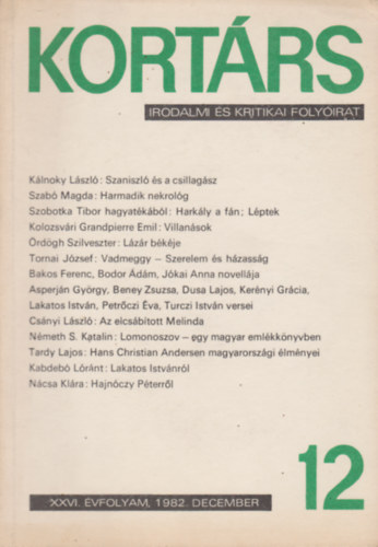 Kortárs - Irodalmi és kritikai folyóirat 12 - 1982 december
